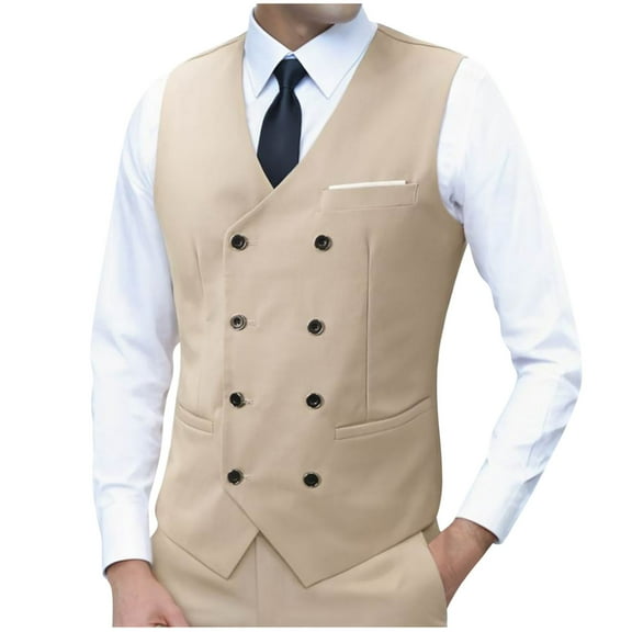 HomeGardon Waistcoat for Men Suit Vest Men's Fashion Temperament Sleeveless Lapel Solid Color Pocket Suit,S-XXXL
