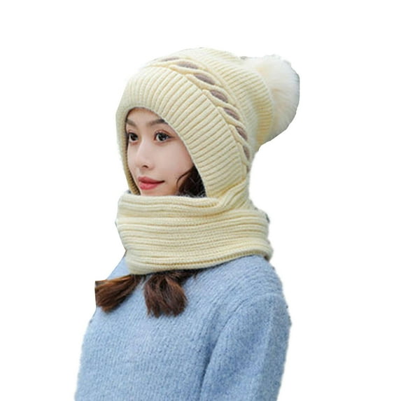 HomeGardon Winter Beanie Hat Integrated Ear Protection Windproof Scarf 1 Winter Warm Knitted Hat Scarf