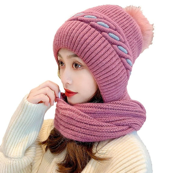 HomeGardon Winter Beanie Hat Integrated Ear Protection Windproof Scarf 1 Winter Warm Knitted Hat Scarf