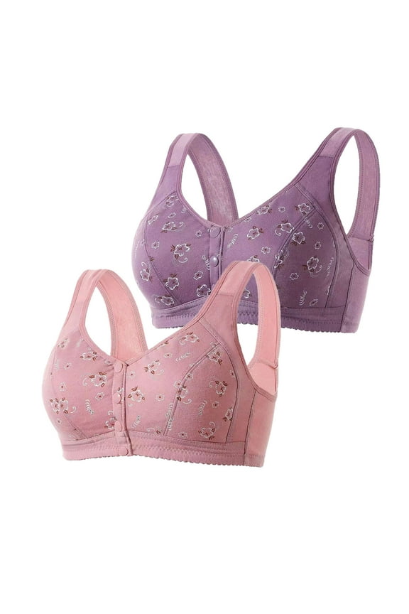 Wirefree Bras With Support And Lift,2PC Woman's Comfortable Lace Breathable Bra Underwear No Rims,Daisy Bra for Seniors, Charm Front Snap Closure Bras, Front Snaps Daisy Bra