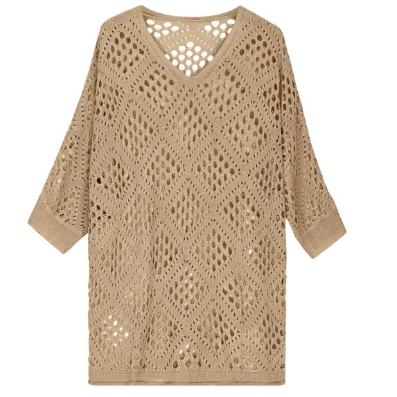 HomeGardon Women Blouses Womens Long Sleeve Tops Women's Fashion Spring and Summer V-neck Lozenge Hollow Sleeve Sweater Blouse,S-XXL