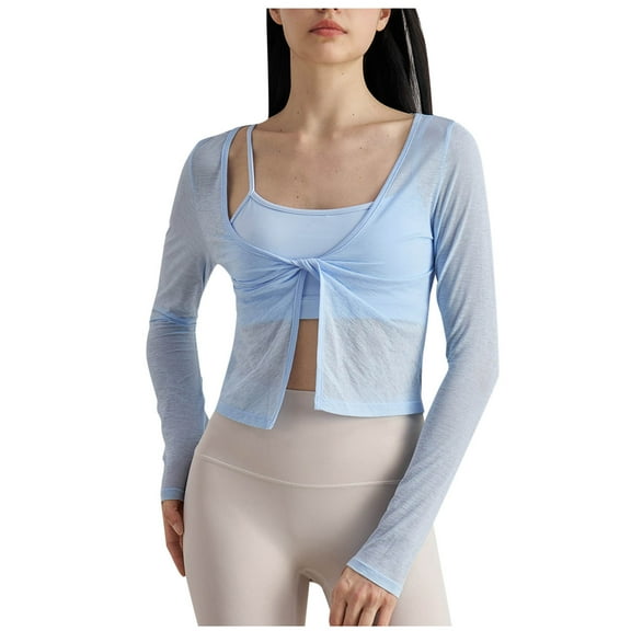 HomeGardon Women Blouses Womens Long Sleeve Tops Women's Sports Solid Color Thin Backless Long Sleeved Yoga Blouses,S-XL