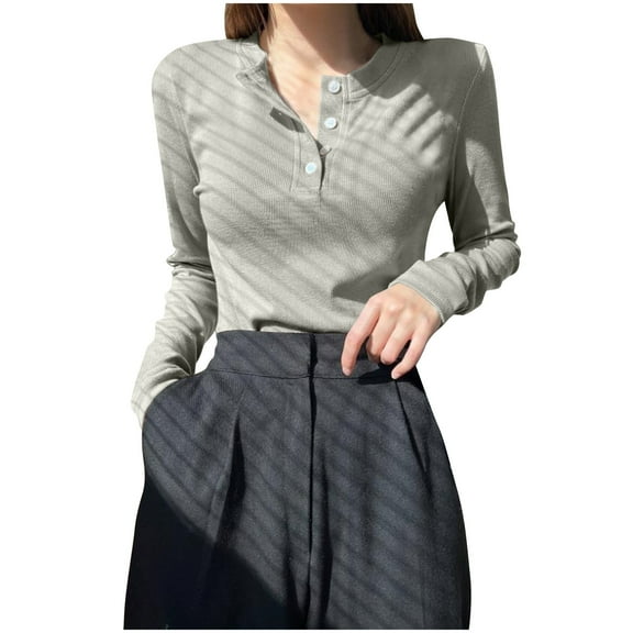 HomeGardon Women Blouses Womens Long Sleeve Tops Women's Summer Fashionable Round Neck Solid Color Short Sleeved Sloping Shoulder Top/shirt,S-L