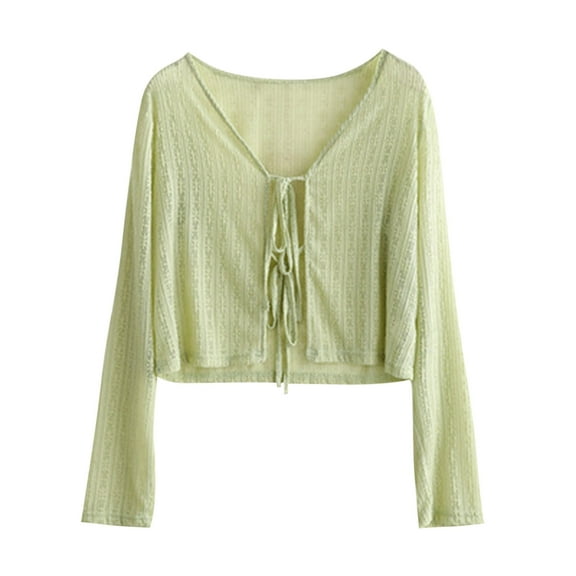 HomeGardon Women Blouses Womens Long Sleeve Tops Women's Sunscreen Cardigan Sheer Cover Knitted V-neck,Free Size