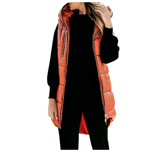 HomeGardon Women Long Vest for Women Sleeveless Women's Long Winter Warm Jackets Coat with Hood Sleeveless Coats Warm Jacket with Pockets,S-XXL