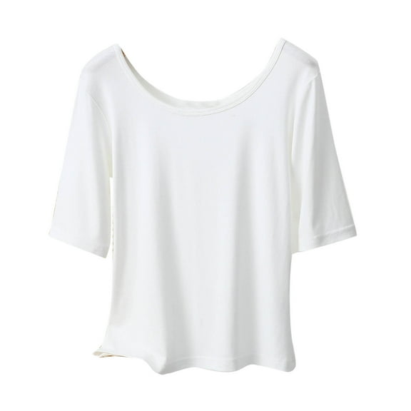HomeGardon Women Shirts Tops for Women Fashion Women's Summer Casual Solid Color Loose 1/2 Sleeve Round-Neck Top,XL-XXL