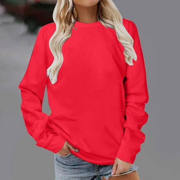 HomeGardon Women Shirts Saving Womens Casual Long Sleeve Sweatshirt Crew Neck Cute Pullover Relaxed Fit Tops, Solid Sweatshirt for Women Loose Fit Tunic Top Fall Clothes Basic Tee Shirts