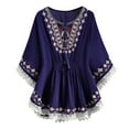 thumbnail image 1 of HomeGardon Women Shirts Traditional Mexican Embroidered Peasant Tops for Women, Plus Size Vintage Floral Tunic Shirts Waist Drawstring, Flowers Embroidery Blouses Navy,S-5XL, 1 of 5