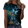 thumbnail image 1 of HomeGardon Women Shirts Summer Clearance! Women's Crew Neck T Shirts Plus Size Casual Cotton and Linen Rolled Short Sleeve Side Split Summer Tops Loose Fit Floral Printing Black,S-XXL, 1 of 5