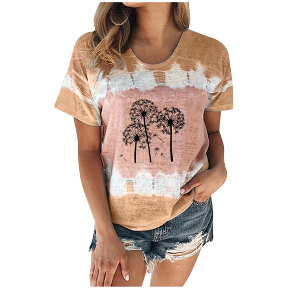 HomeGardon Women Shirts Women's Tie Dye T Shirts Casual Short Sleeve Tunic Tops Scoop Neck Graphic Printed T Shirts Summer Loose Fit Tunics Blue,S-XXL