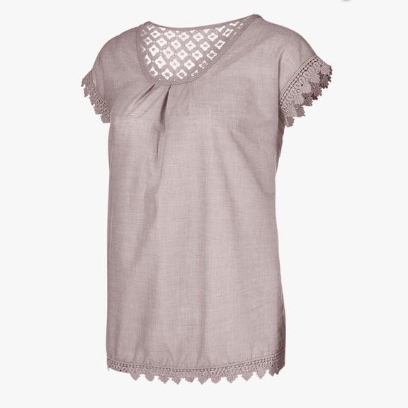 HomeGardon Women Vest Top Plus Size Women's Short Sleeve Crewneck Casual T Shirt Women Loose Fit Lace Stitching Shirts Solid Hollow Out Ruffle Tunic Tops Navy,S-5XL