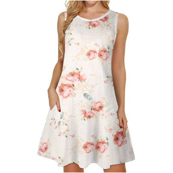 HomeGardon Women Vest Top Women's Casual Summer Sleeveless Dresses Paisley Loose Plus Size Round Neck Swing Tank Dress Hawaiian Beach Sundress with Pockets Blue,S-2XL