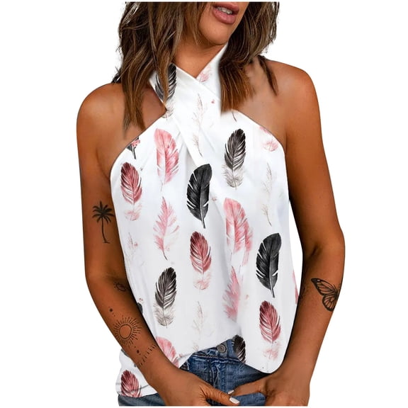 HomeGardon Women Vest Top Women's Summer Casual Halter Spaghetti Strap Crossing Neck Floral Tank Tops Sleeveless Shirts Blouses Lace Cami Camisole Yellow Tank Top S-XXL