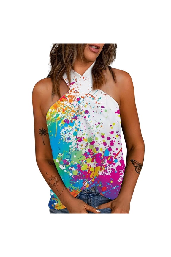 Women Vest Top Women's Summer Casual Halter Spaghetti Strap Crossing Neck Floral Tank Tops Sleeveless Shirts Blouses Lace Cami Camisole Yellow Tank Top S-XXL