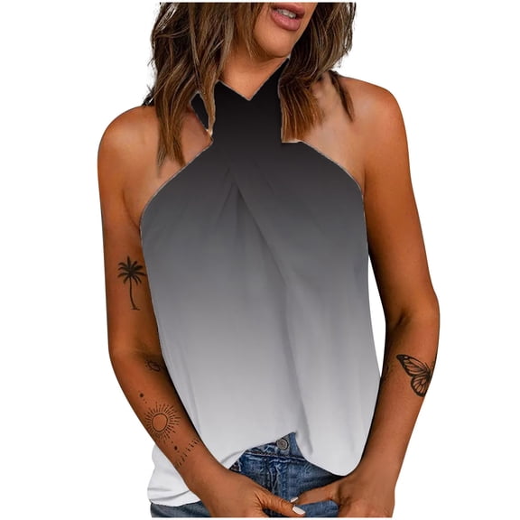 HomeGardon Women Vest Top Women's Summer Casual Halter Spaghetti Strap Crossing Neck Floral Tank Tops Sleeveless Shirts Blouses Lace Cami Camisole Yellow Tank Top S-XXL