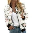 thumbnail image 1 of HomeGardon Jackets for Women Fall Jackets Women's Jackets Casual Floral Zip Up Jacket Coat Stand Collar Lightweight Short Outwear Tops Long Sleeve Short Coats with Pockets White, 1 of 5