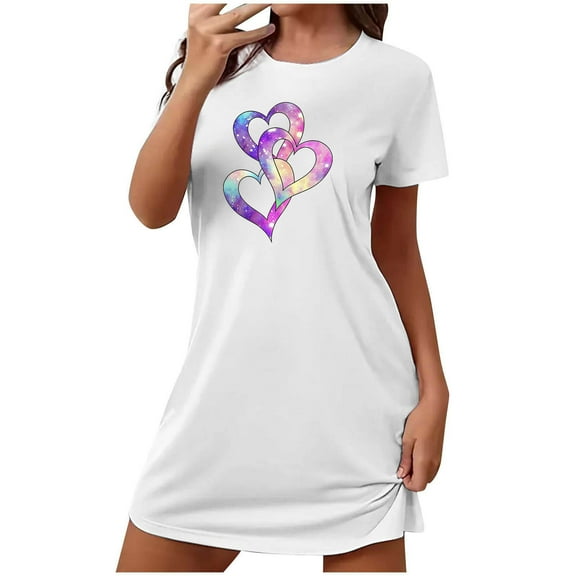 HomeGardon Women's Sleepwear Nightgowns for Women,Fashion Print Medium Length Dress Oversized Short Nightgown Fashion Chest Print Short Sleeve Nightdress,S-XXL