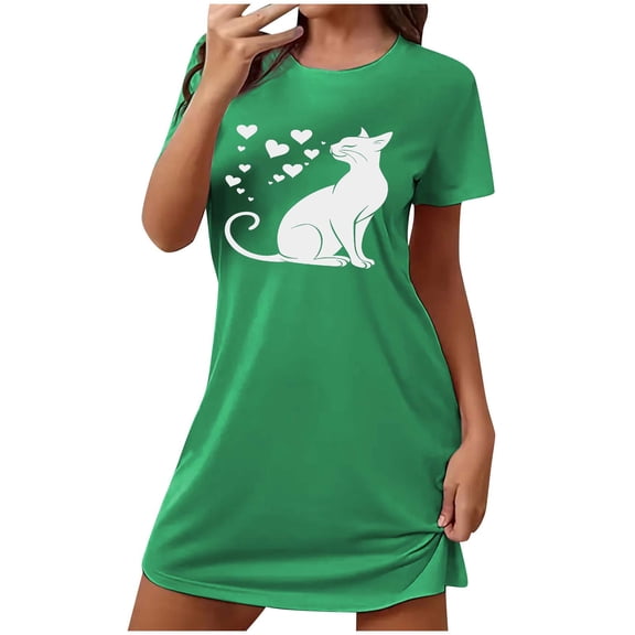 HomeGardon Women's Sleepwear Nightgowns for Women,Fashion Print Medium Length Dress Oversized Short Nightgown Fashion Chest Print Short Sleeve Nightdress,S-XXL