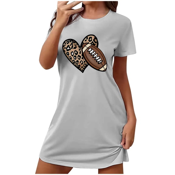 HomeGardon Women's Sleepwear Nightgowns for Women,Fashion Print Medium Length Dress Oversized Short Nightgown Fashion Chest Print Short Sleeve Nightdress,S-XXL