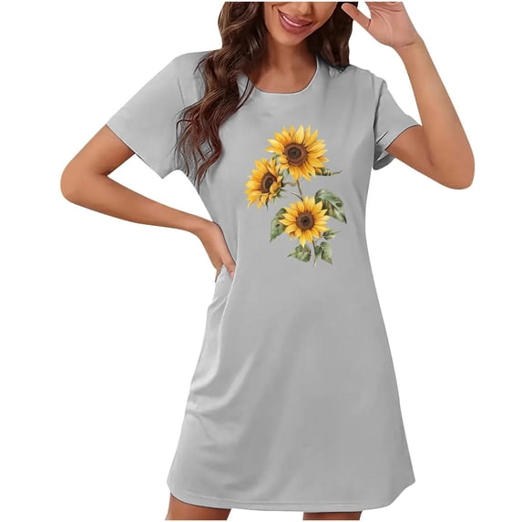 HomeGardon Women's Sleepwear Nightgowns for Women,Fashion Print Medium Length Dress Oversized Short Nightgown Fashion Chest Print Short Sleeve Nightdress,S-XXL