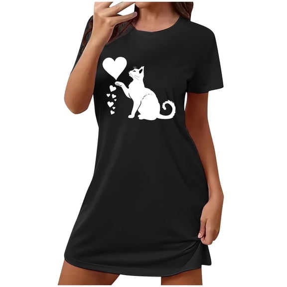 HomeGardon Women's Sleepwear Nightgowns for Women,Fashion Print Medium Length Dress Oversized Short Nightgown Fashion Chest Print Short Sleeve Nightdress,S-XXL