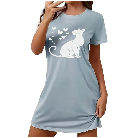 HomeGardon Women's Sleepwear Nightgowns for Women,Fashion Print Medium Length Dress Oversized Short Nightgown Fashion Chest Print Short Sleeve Nightdress,S-XXL