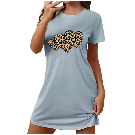 HomeGardon Women's Sleepwear Nightgowns for Women,Fashion Print Medium Length Dress Oversized Short Nightgown Fashion Chest Print Short Sleeve Nightdress,S-XXL