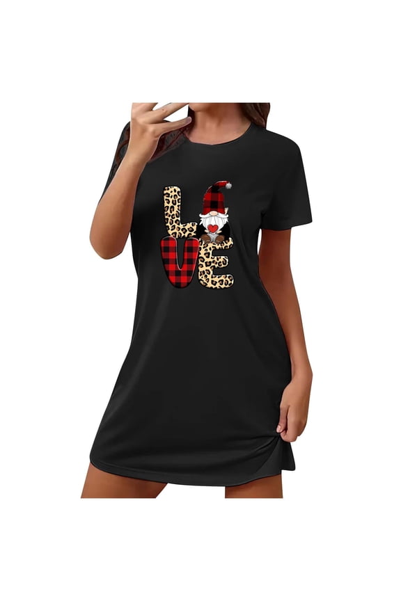 Women's Sleepwear Nightgowns for Women,Fashion Print Medium Length Dress Oversized Short Nightgown Fashion Chest Print Short Sleeve Nightdress,S-XXL