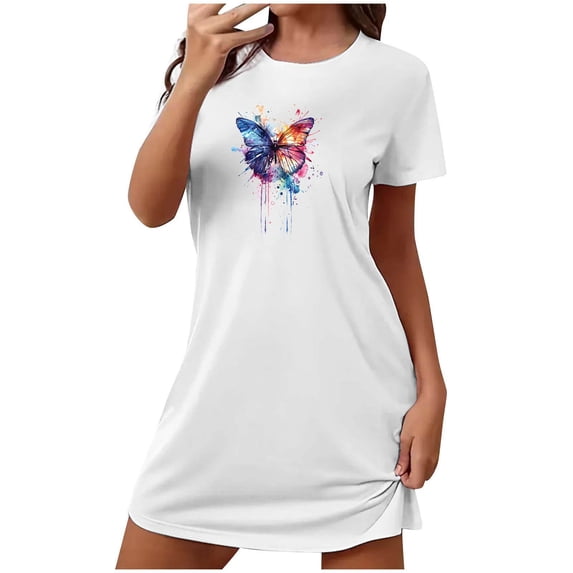 HomeGardon Women's Sleepwear Nightgowns for Women,Fashion Print Medium Length Dress Oversized Short Nightgown Fashion Chest Print Short Sleeve Nightdress,S-XXL