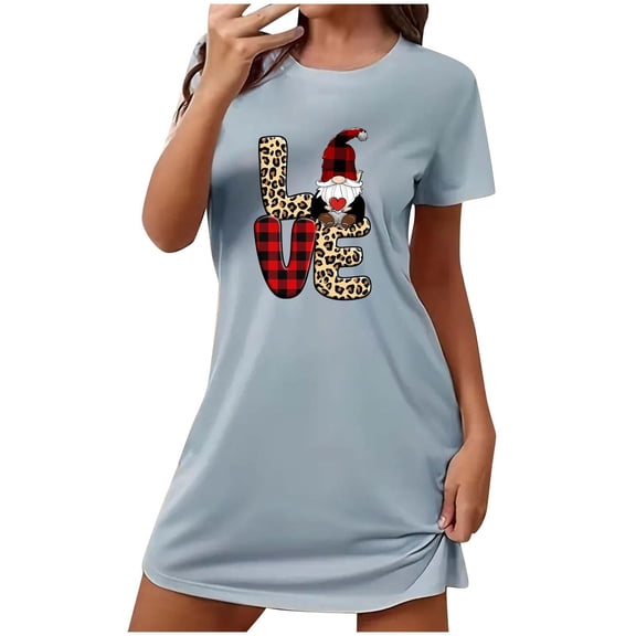HomeGardon Women's Sleepwear Nightgowns for Women,Fashion Print Medium Length Dress Oversized Short Nightgown Fashion Chest Print Short Sleeve Nightdress,S-XXL