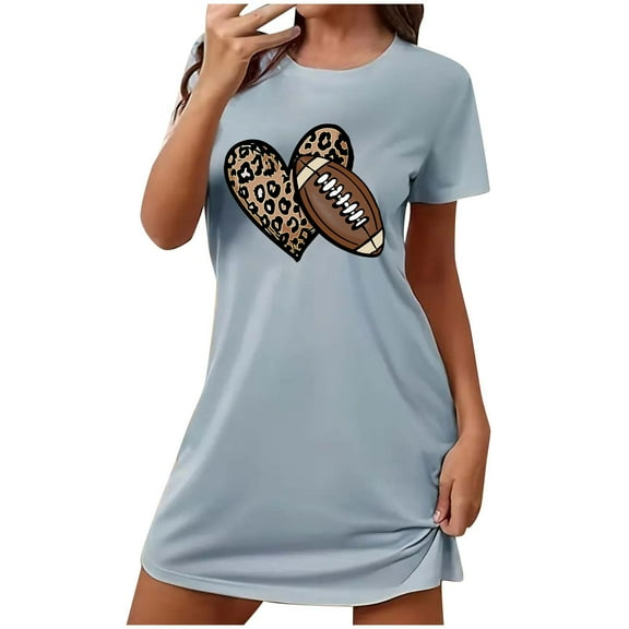 HomeGardon Women's Sleepwear Nightgowns for Women,Fashion Print Medium Length Dress Oversized Short Nightgown Fashion Chest Print Short Sleeve Nightdress,S-XXL