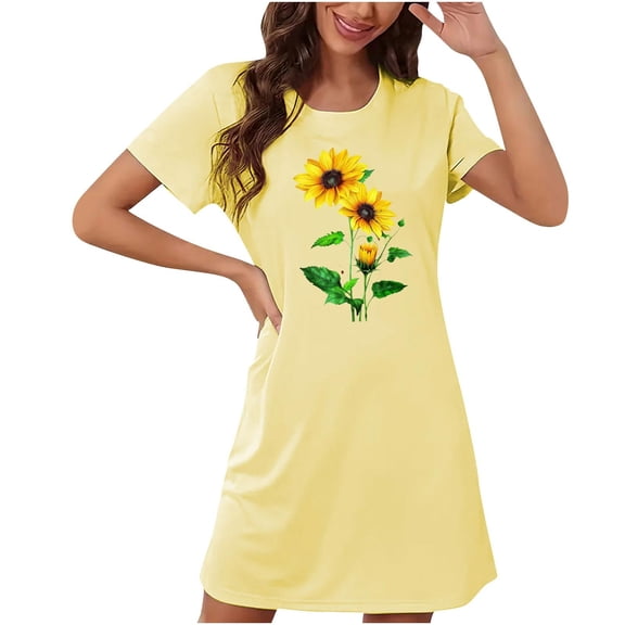 HomeGardon Women's Sleepwear Nightgowns for Women,Fashion Print Medium Length Dress Oversized Short Nightgown Fashion Chest Print Short Sleeve Nightdress,S-XXL