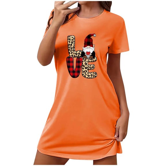 HomeGardon Women's Sleepwear Nightgowns for Women,Fashion Print Medium Length Dress Oversized Short Nightgown Fashion Chest Print Short Sleeve Nightdress,S-XXL