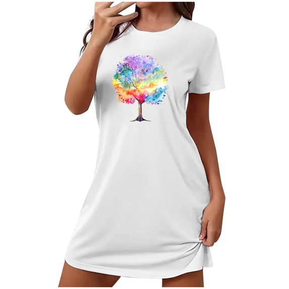 HomeGardon Women's Sleepwear Nightgowns for Women,Fashion Print Medium Length Dress Oversized Short Nightgown Fashion Chest Print Short Sleeve Nightdress,S-XXL