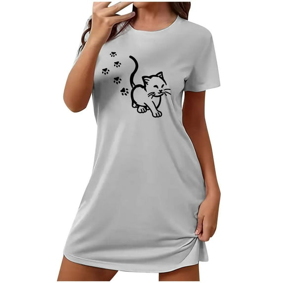 HomeGardon Women's Sleepwear Nightgowns for Women,Women's Oversized Short Nightgown Fashion Chest Print Short Sleeve Nightdress,S-XXL