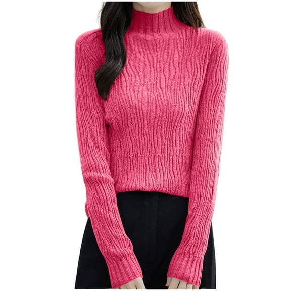 HomeGardon Women's Sweaters Sweaters for Women Fashion Casual Round Neck Solid Color Loose Base Knitted Sweater Top