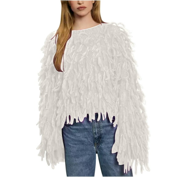 HomeGardon Women's Sweaters Sweaters for Women Loose Tassel Fashion Casual Solid Round Neck Pullover Sweater Top