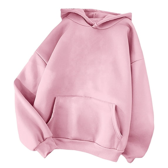 HomeGardon Womens Blouses Shirts Women Solid Basic Fleece Letter Loose Hoodie Sweatshirts, Casual Hat Collar Long Sleeve Kangaroo Pocket Drop Shoulder Pullovers Top S-3XL