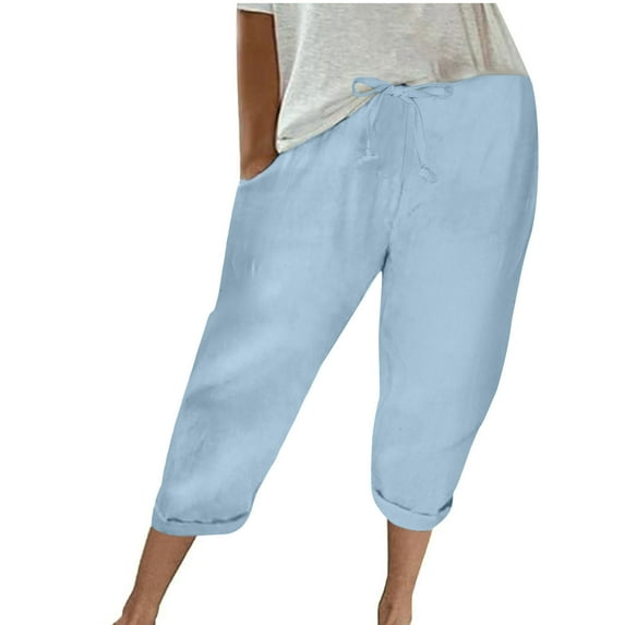 HomeGardon Womens Capris Pants,Pants for Women Fashion Womens Casual Solid Color Elastic Loose Pants with Pocket,S-XXL