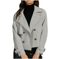 thumbnail image 1 of HomeGardon Womens Jackets Clearance! Cropped Trench Coat for Women Long Sleeve Double Breasted Notched Lapel Casual Loose Fit Jackets with Pockets, Fall Fashion Leisurewear Short Blazer Jackets S-XXL, 1 of 7