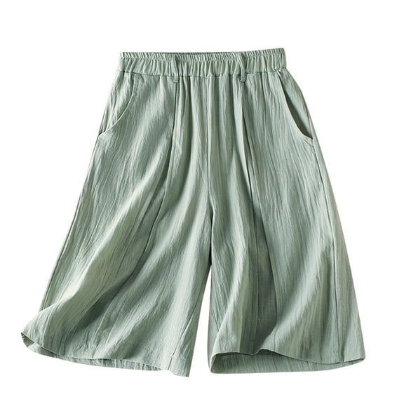 HomeGardon Womens Linen Shorts Shorts for Women,Womens Summer Solid Color Leisure Pocket Casual Elastic Waist Cotton and Linen Shorts Half Shorts,M-XXL