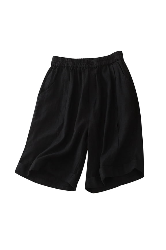 Womens Linen Shorts Shorts for Women,Summer Cotton Linen Elastic Waist Solid Thin Quarter Shorts,M-XXL