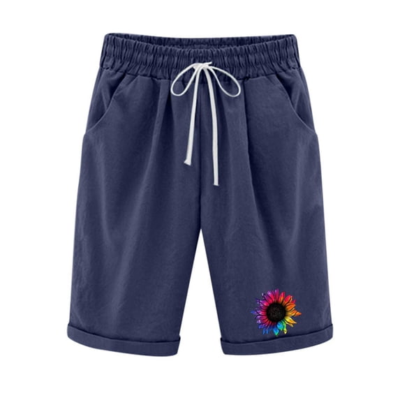 HomeGardon Womens Linen Shorts Shorts for Women,Summer Print Five Points Large Size Cotton Linen Pants Casual Pants,S-XXL