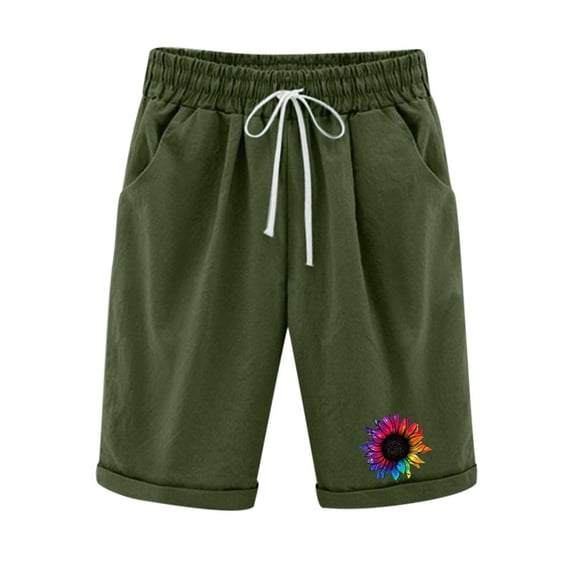 HomeGardon Womens Linen Shorts Shorts for Women,Summer Print Five Points Large Size Cotton Linen Pants Casual Pants,S-XXL