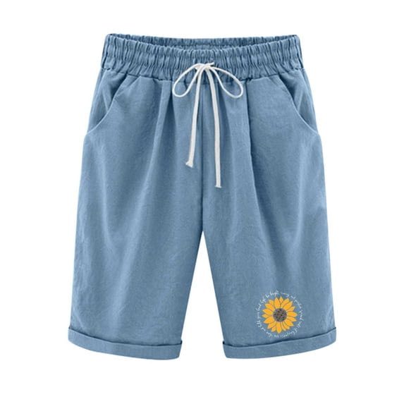 HomeGardon Womens Linen Shorts Shorts for Women,Summer Print Five Points Large Size Cotton Linen Pants Casual Pants,S-XXL