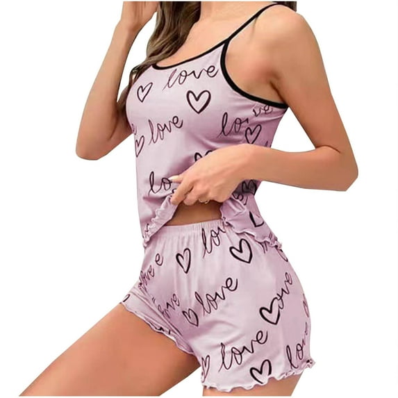 HomeGardon Womens Pajamas Sets Pajamas for Women,Fashion Women Round Neck Print Camisole High Waist Elasticity Shorts Pajama Set,S-XXXL