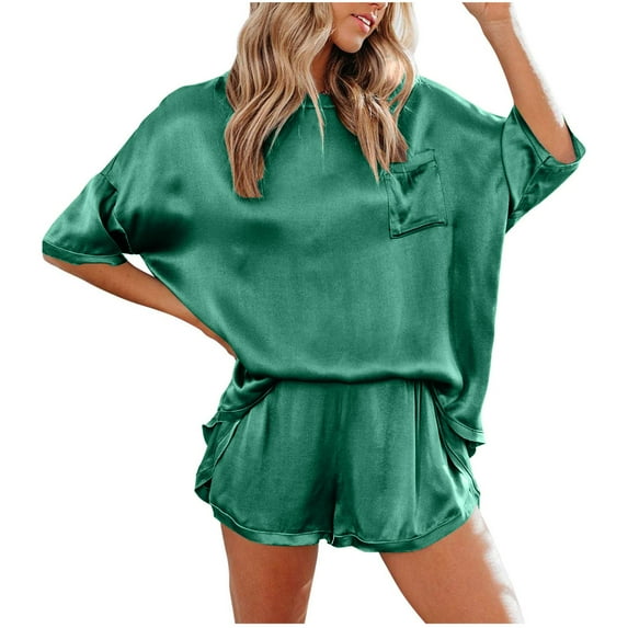 HomeGardon Womens Pajamas Sets Pajamas for Women,Women's Solid Color Pajamas Home Two Piece Set Casual Fashion Short Sleeve Top+Shorts for Women,S-XL