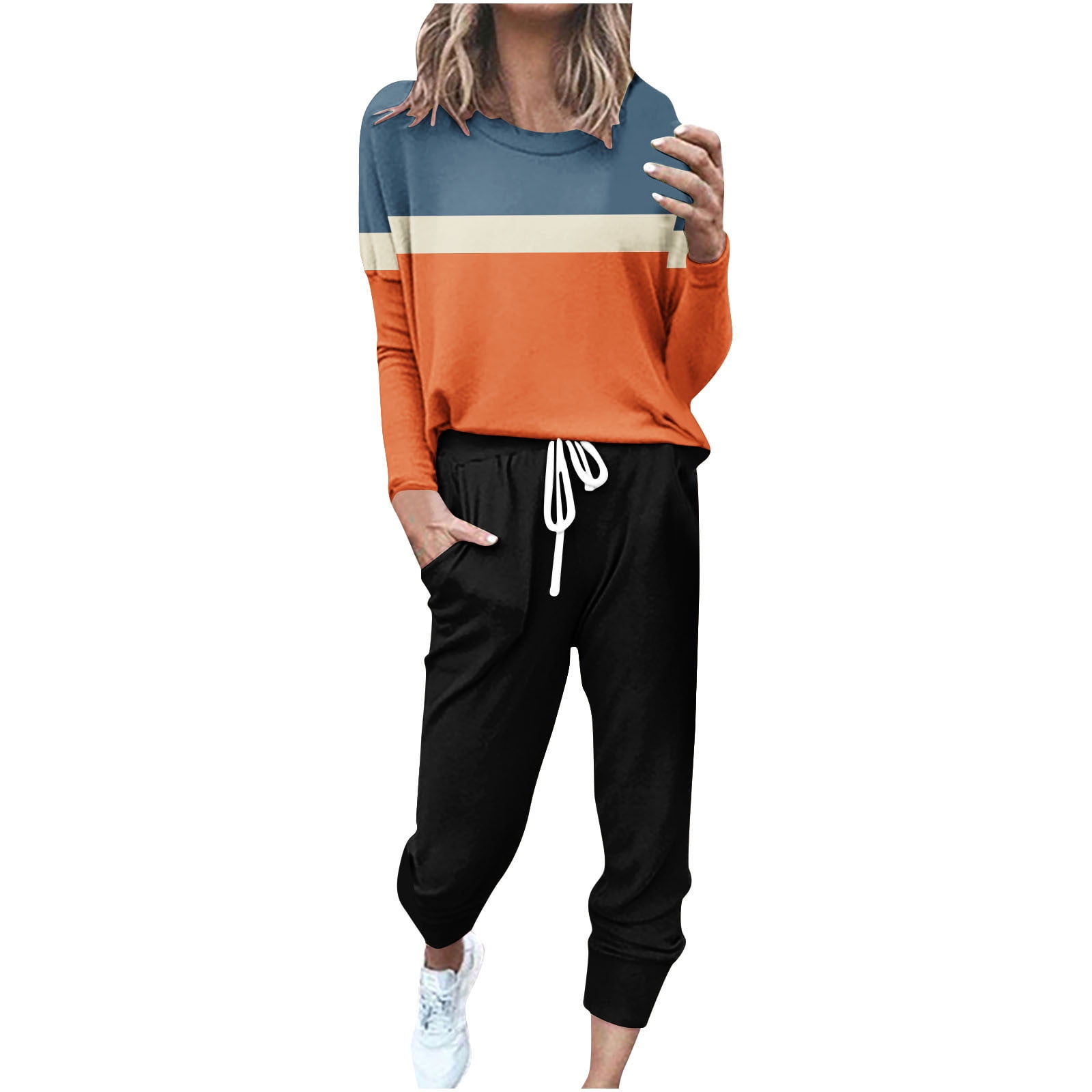 Tuta Donna Bofell 2 Pezzi Blu, Felpa Con Pantaloni A Vita Alta, Con Tasche, Autunno 2023, Taglia L - 6