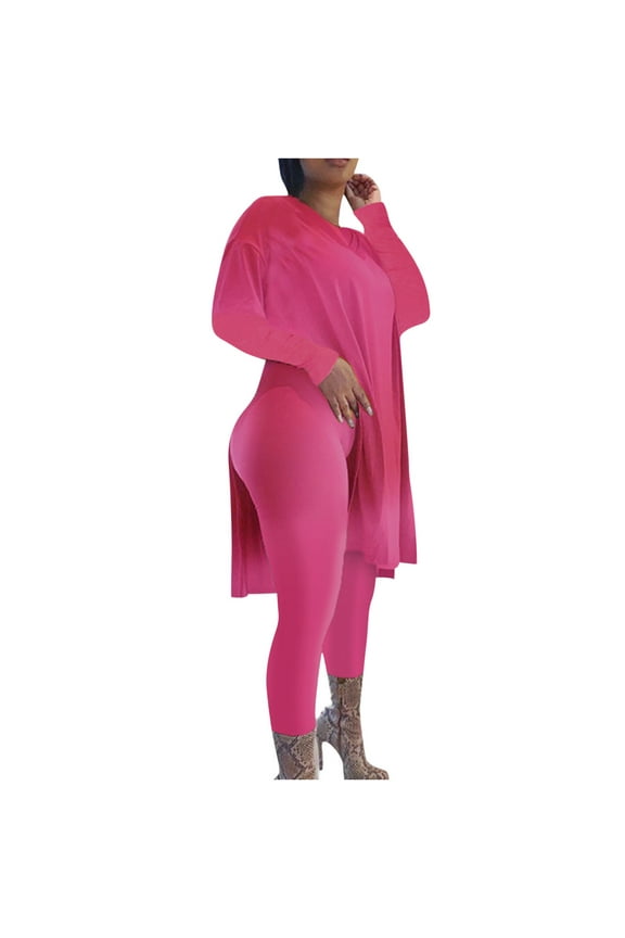 Womens Set Plus Size 2 Piece Outfits for Women Casual Tracksuit Long Sleeve Tunic Tops Bodycon Long Pants Sweatsuit Set Women Loose Tops Skinny Round Neck Long Pants Sets
