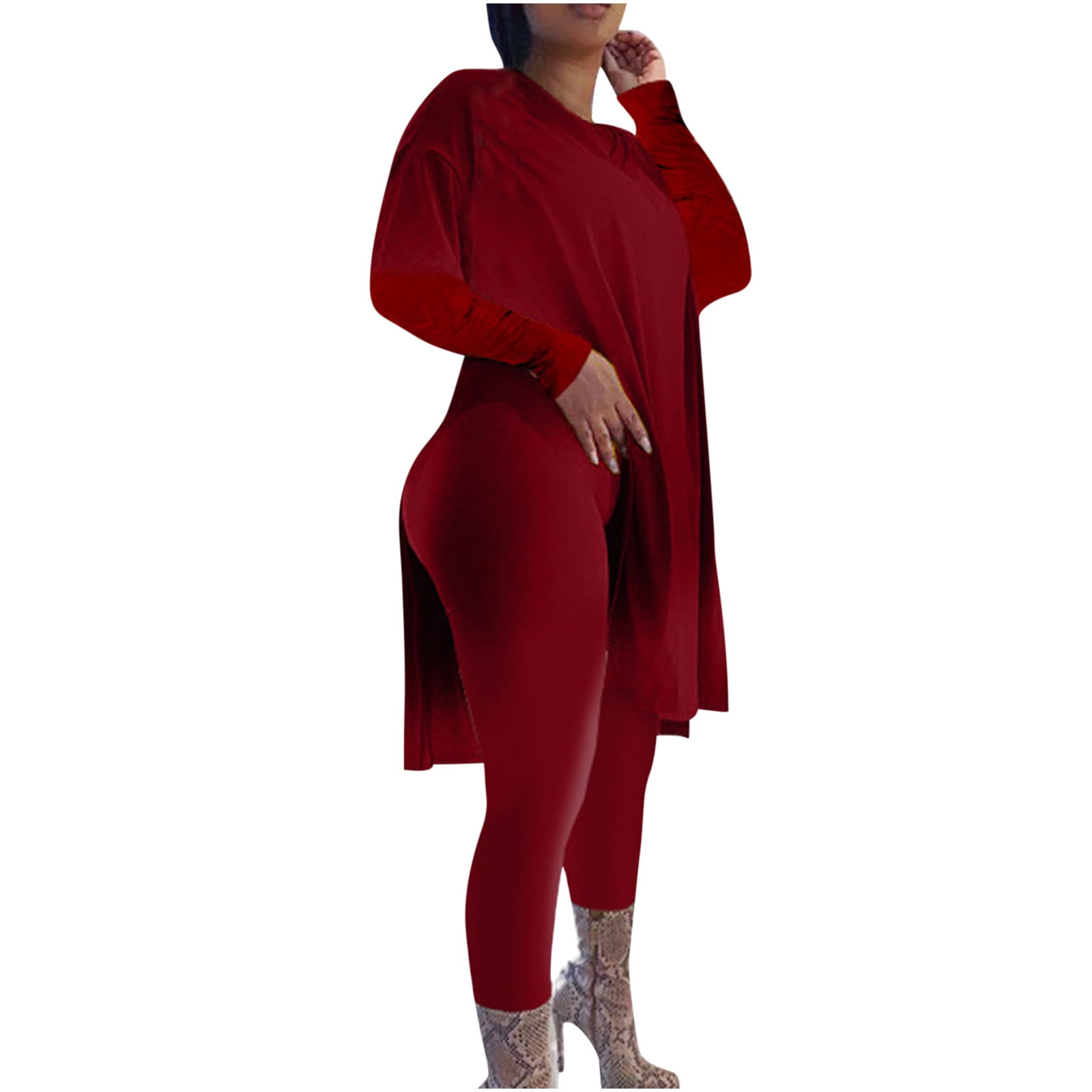 HTD Women's Long Sleeve Bodycon Jogging Suit 2-Piece Set - Ribbed Lounge Wear, Polyester & Elastane